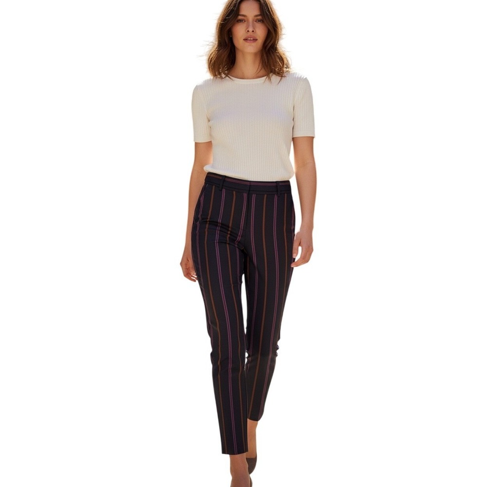 Anthropologie The Essential Slim Striped Pants Burgundy Black Womens Size 10